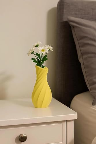 Toptan Sarı Modern Burgu Vazo 15 cm