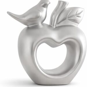 Mireva Gümüş Kuş Figürlü Elma Heykel | Modern Minimalist Dekoratif Obje | Masa ve Raf Süsü