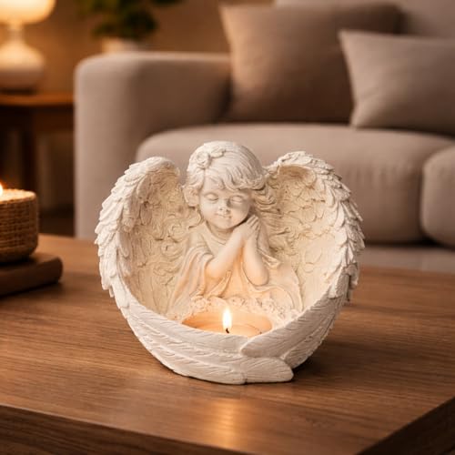 Toptan Melek Figürlü Dilek Tutan Tealight Mumluk 13×15 cm