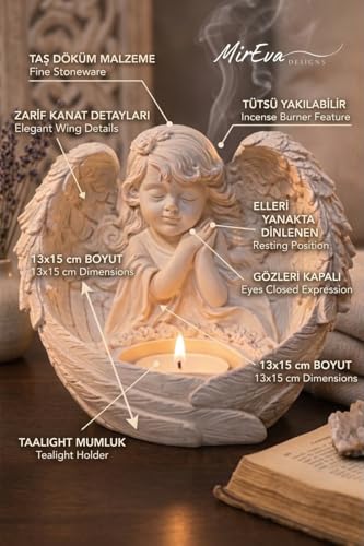 Toptan Melek Figürlü Dilek Tutan Tealight Mumluk 13×15 cm
