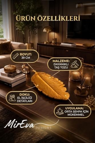 Toptan Altın Dekoratif Yaprak Tepsi 40 cm