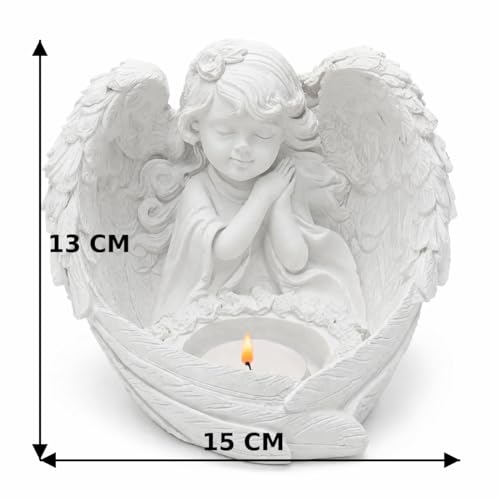 Toptan Melek Figürlü Dilek Tutan Tealight Mumluk 13×15 cm