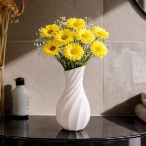 Toptan Sarı Modern Burgu Vazo 15 cm – Beyaz
