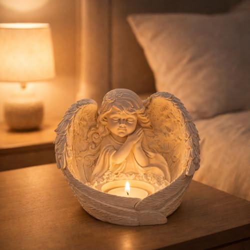 Toptan Melek Figürlü Dilek Tutan Tealight Mumluk 13×15 cm