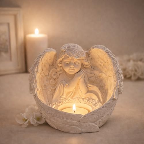 Toptan Melek Figürlü Dilek Tutan Tealight Mumluk 13×15 cm