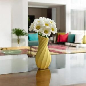 Toptan Sarı Modern Burgu Vazo 15 cm