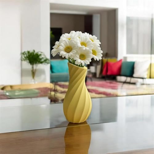 Toptan Sarı Modern Burgu Vazo 15 cm