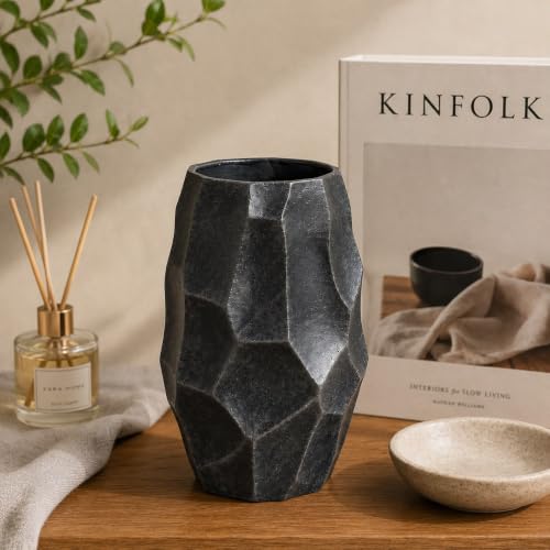 Toptan Gümüş-Siyah Geometrik Dekoratif Vazo 22 cm