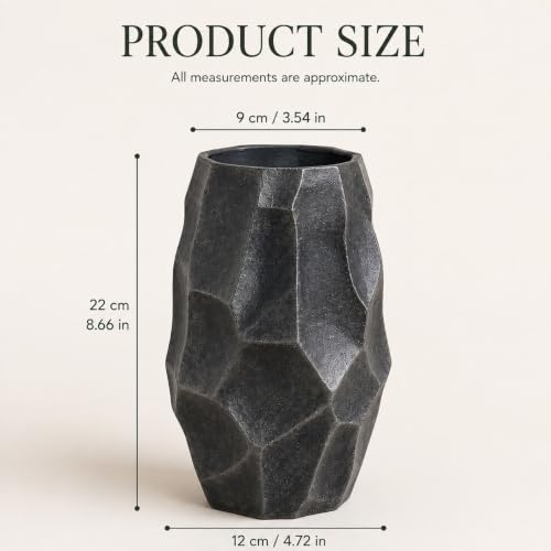 Toptan Gümüş-Siyah Geometrik Dekoratif Vazo 22 cm