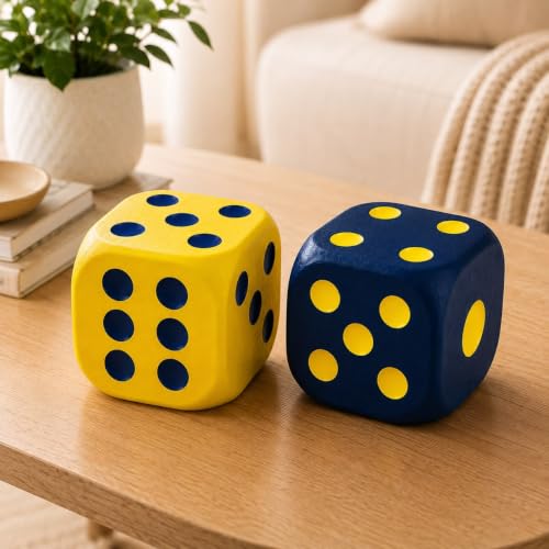 Toptan Sarı Lacivert Dekoratif Zar Seti, 2 Adet 9 cm Masa Üstü, Raf ve Oda Süsü
