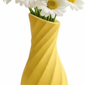 Sarı Modern Burgu Vazo 15 cm – El Yapımı Taş Tozu & Reçine Dekoratif Vazo, Minimalist Masa Sehpa Raf Dekoru