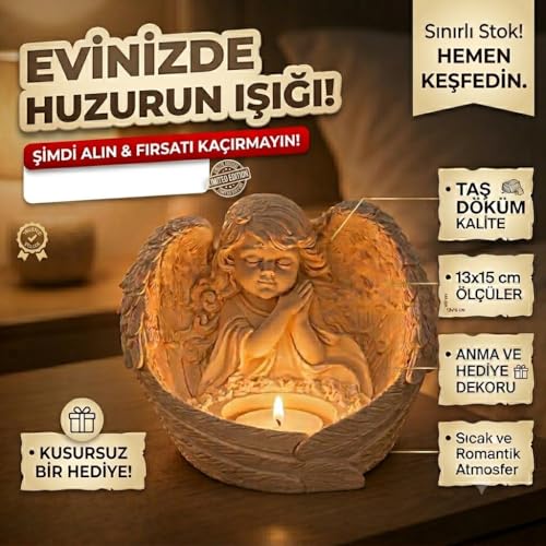 Toptan Melek Figürlü Dilek Tutan Tealight Mumluk 13×15 cm