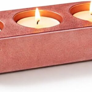 Modern Tealight Mumluk Seti 3’lü – Turuncu Bakır Ton – El Yapımı Taş Tozu Dekoratif Mumluk