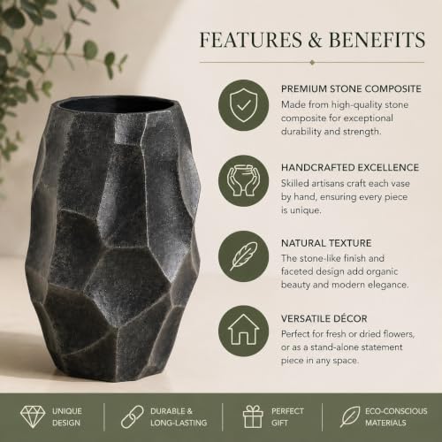 Toptan Gümüş-Siyah Geometrik Dekoratif Vazo 22 cm