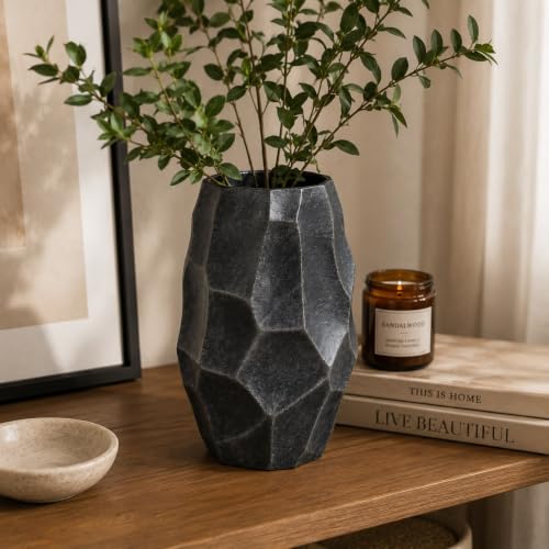 Toptan Gümüş-Siyah Geometrik Dekoratif Vazo 22 cm