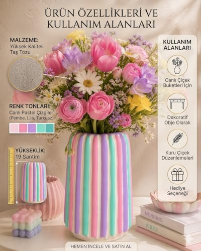Toptan El Yapımı Taş Kompozit Vazo 17 cm