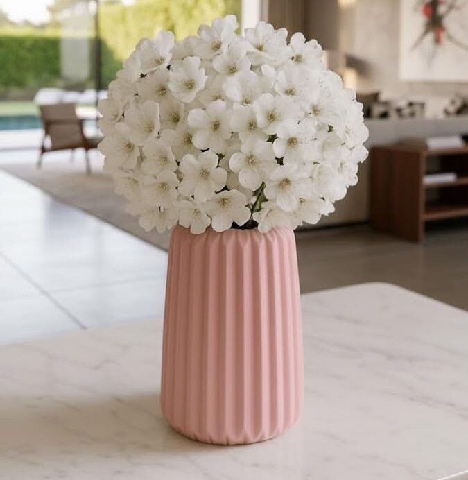 Toptan Koyu Gri Taş Kompozit Dekoratif Vazo 17 cm – Pembe