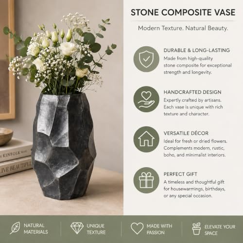 Toptan Gümüş-Siyah Geometrik Dekoratif Vazo 22 cm