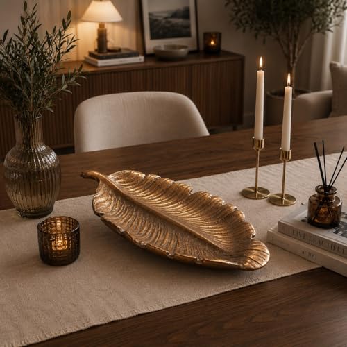 Toptan Metalik Kahve Dekoratif Yaprak Tepsi 40 cm