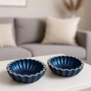2’li Lacivert Dekoratif Kase Seti, El Yapımı Takı ve Anahtar Kasesi, Modern Masa Sehpa Dresuar Dekoru, Dalgalı Form, 13 x 5 cm