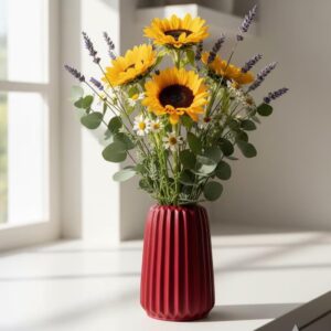 Bordo Beton Masa Üstü Vazo | Modern Minimal Dekor 16 cm