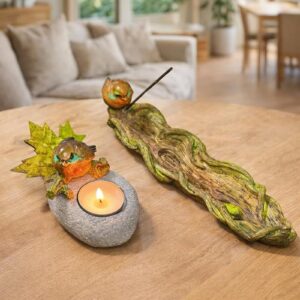 Beton Kuş Figürlü Mumluk ve Tütsülük İkili Set – Doğal Tasarım, Dekoratif Masa ve Meditasyon Aksesuarı (22 cm)